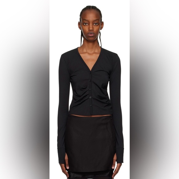 Helmut Lang ruched jersey Black color cardigan w/thumbholes, size Medium. - Picture 5 of 5